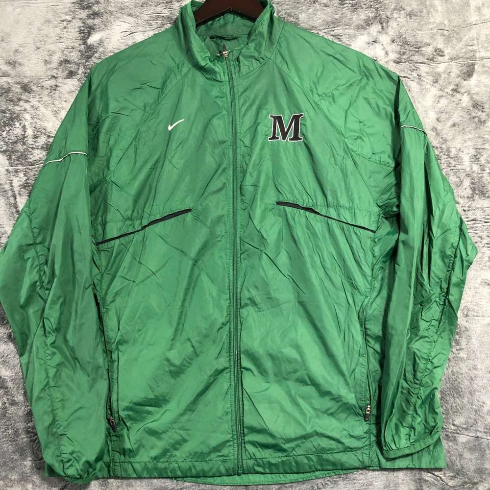 Nike Windbreaker Jacket Mens XL Green Full Zip Marshall University 453188-341